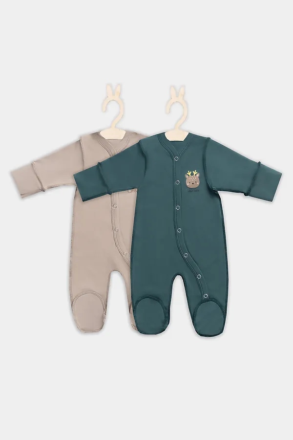 Комбинезон нательный детский (2шт.) MARK FORMELLE, бежевый +изумруд +печать - фото 2