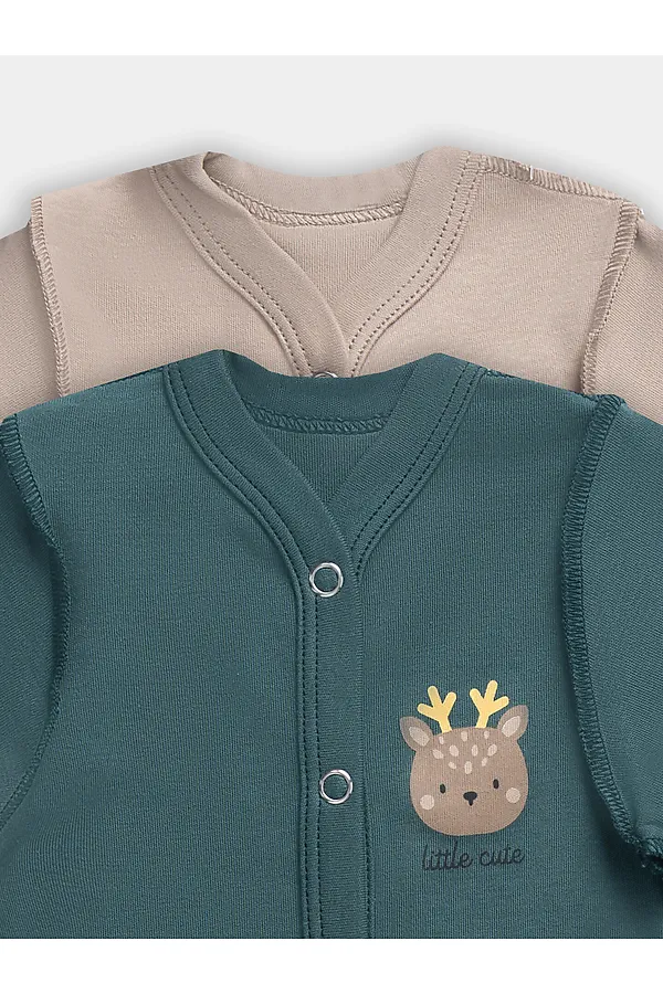 Комбинезон нательный детский (2шт.) MARK FORMELLE, бежевый +изумруд +печать - фото 2