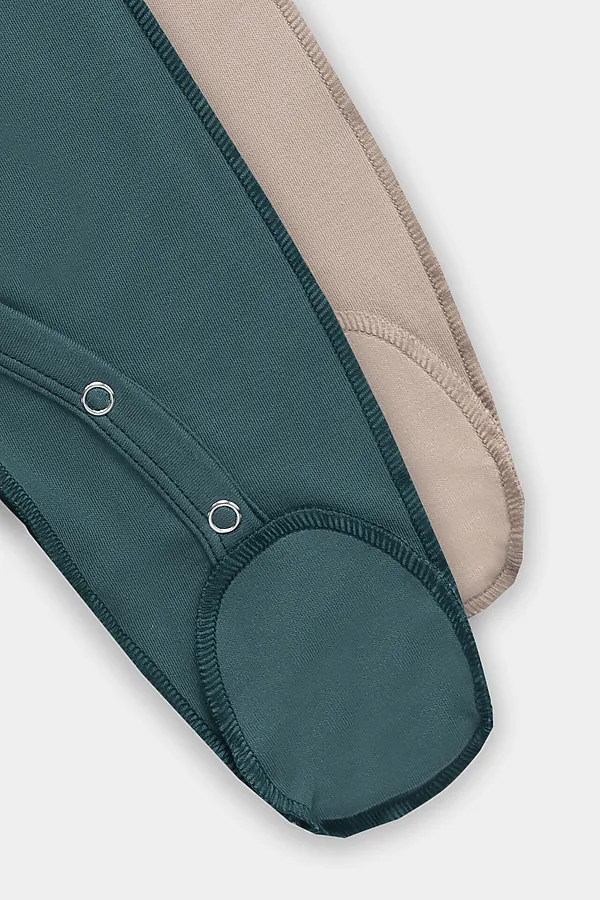 Комбинезон нательный детский (2шт.) MARK FORMELLE, бежевый +изумруд +печать - фото 2