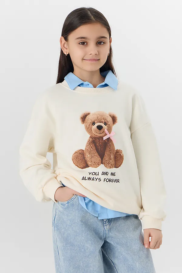 Свитшот для девочек MARK FORMELLE, молочный +печать1 - фото 2