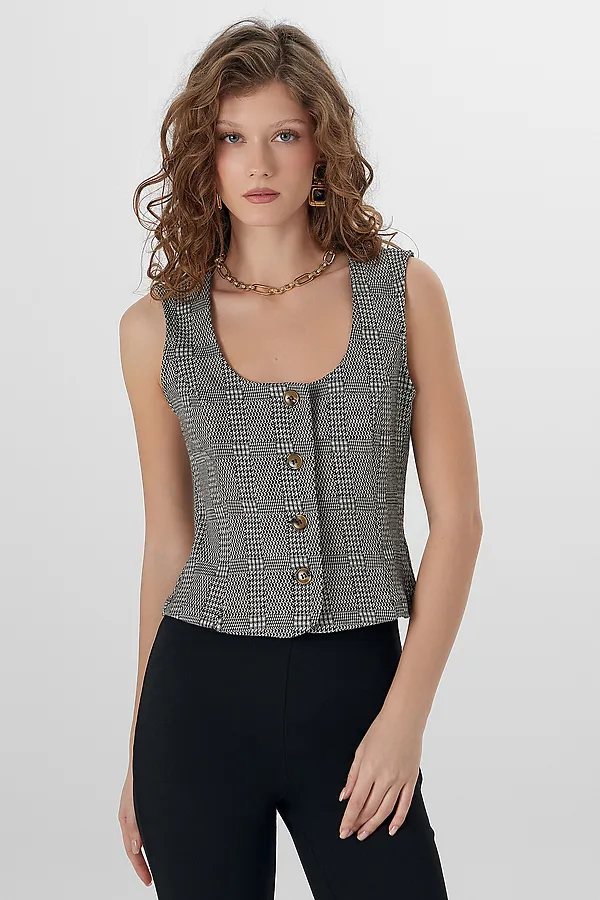 Жилет женский MARK FORMELLE, коричневая клеточка - фото 2