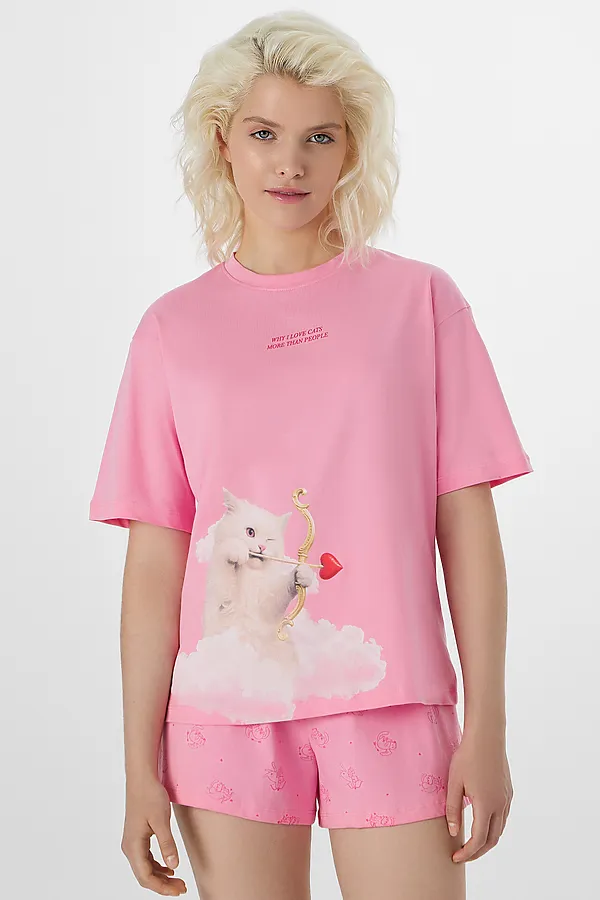Комплект женский (джемпер, шорты) MARK FORMELLE, розовый +котики на розовом - фото 2