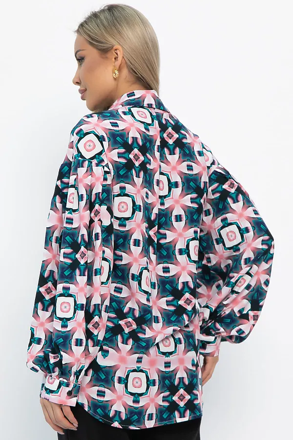 Блуза хлопковая Танец линий LADY TAIGA, зеленая - фото 2