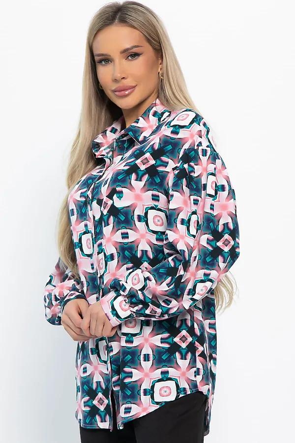 Блуза хлопковая Танец линий LADY TAIGA, зеленая - фото 2