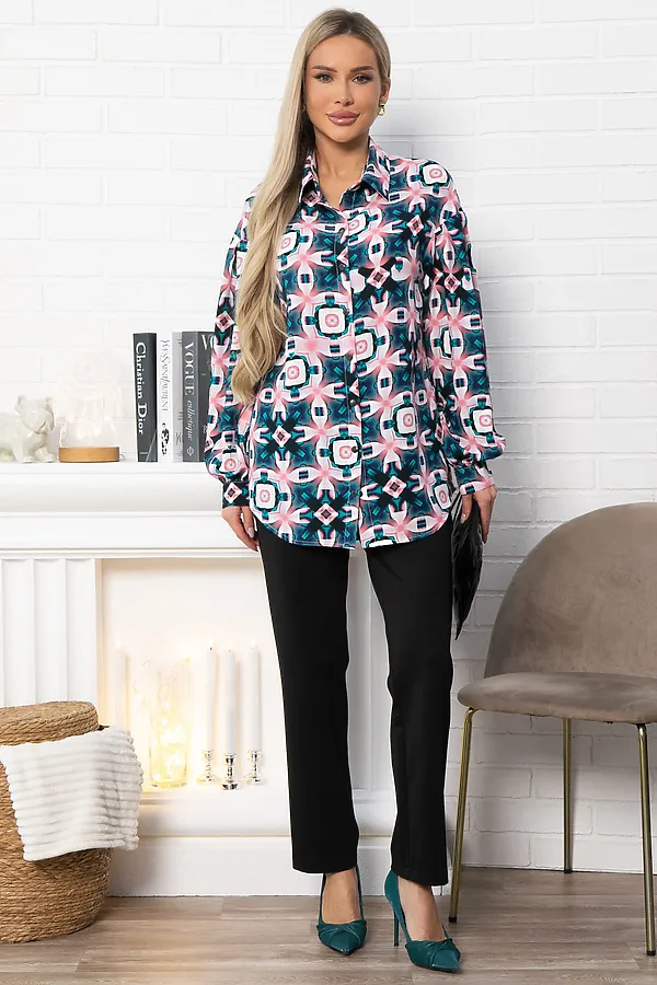 Блуза хлопковая Танец линий LADY TAIGA, зеленая - фото 2