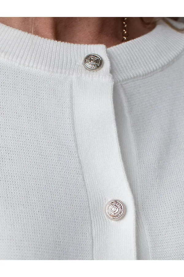 Кардиган c коротким рукавом вязаный из хлопка с акрилом VILATTE, белый - фото 2