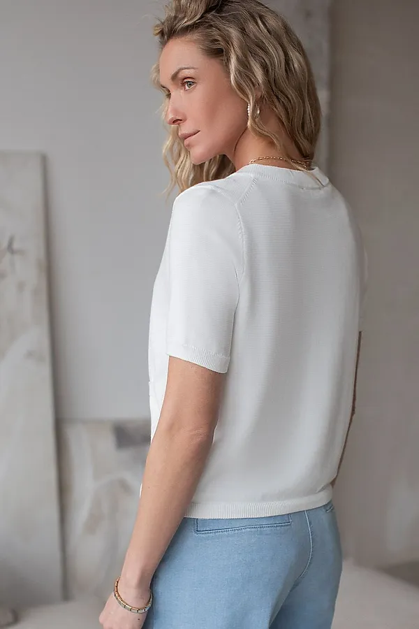 Кардиган c коротким рукавом вязаный из хлопка с акрилом VILATTE, белый - фото 2