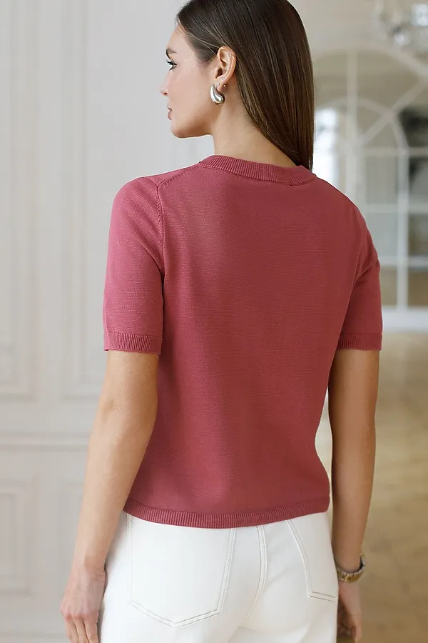 Кардиган c коротким рукавом вязаный из хлопка с акрилом VILATTE, пыльно-розовый - фото 2