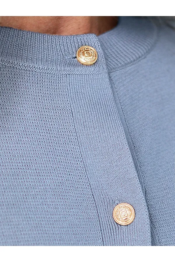 Кардиган c коротким рукавом вязаный из хлопка с акрилом VILATTE, светло-голубой - фото 2