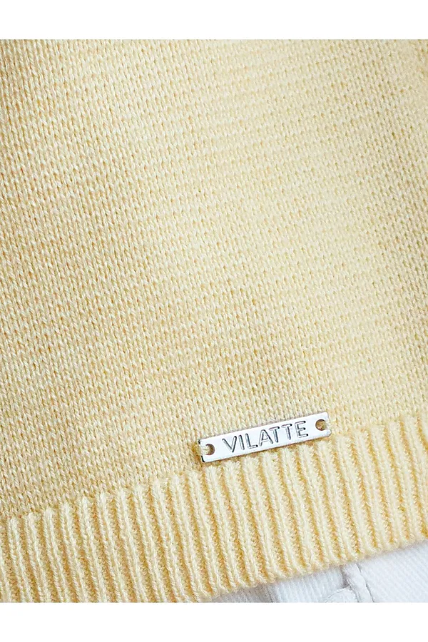 Кардиган c коротким рукавом вязаный из хлопка с акрилом VILATTE, светло-желтый - фото 2
