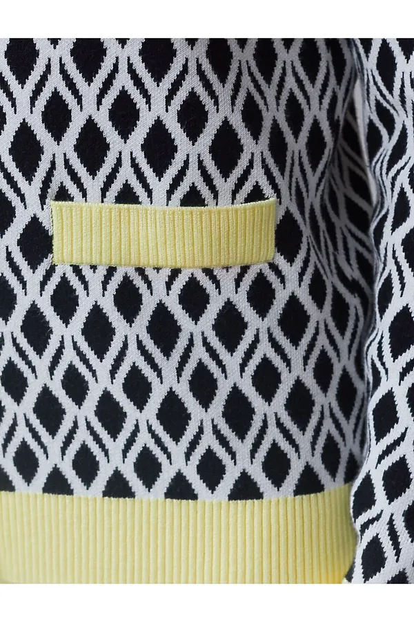 Кардиган с V-вырезом жаккардовой вязки с принтом ромб VILATTE, белый-черный - фото 2