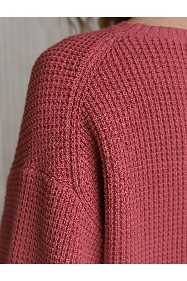 Укороченный джемпер с широкими рукавами рельефной вязки из хлопка с акрилом VILATTE, пыльно-розовый - фото 2