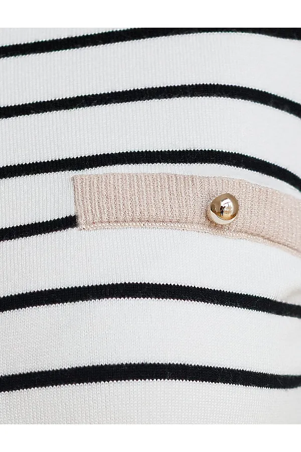 Свободный джемпер в полоску из вискозы с люрексом VILATTE, белый - фото 2