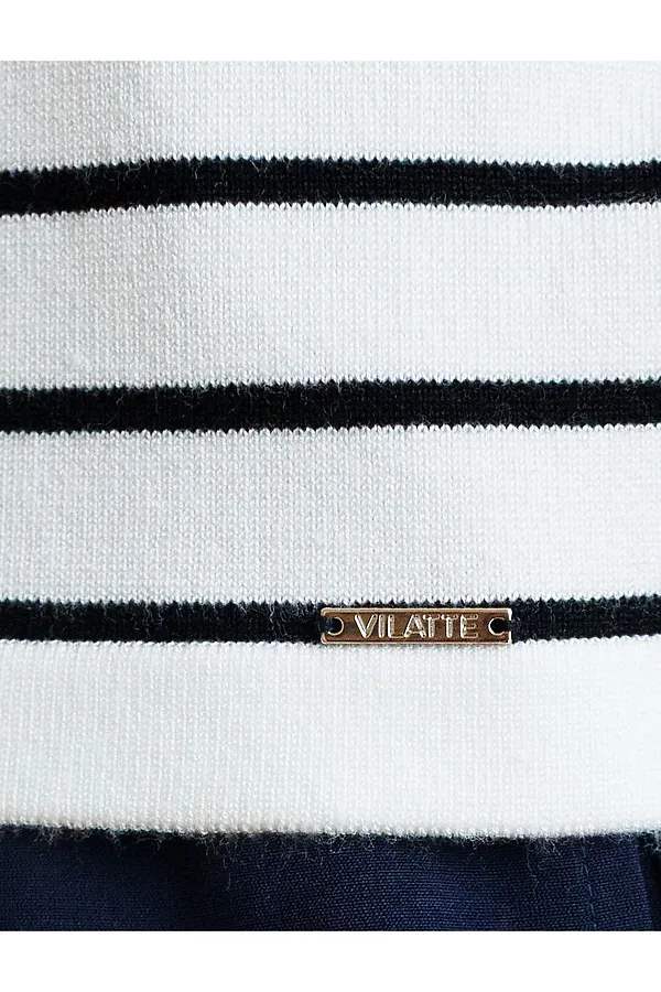 Свободный джемпер в полоску из вискозы с люрексом VILATTE, белый - фото 2