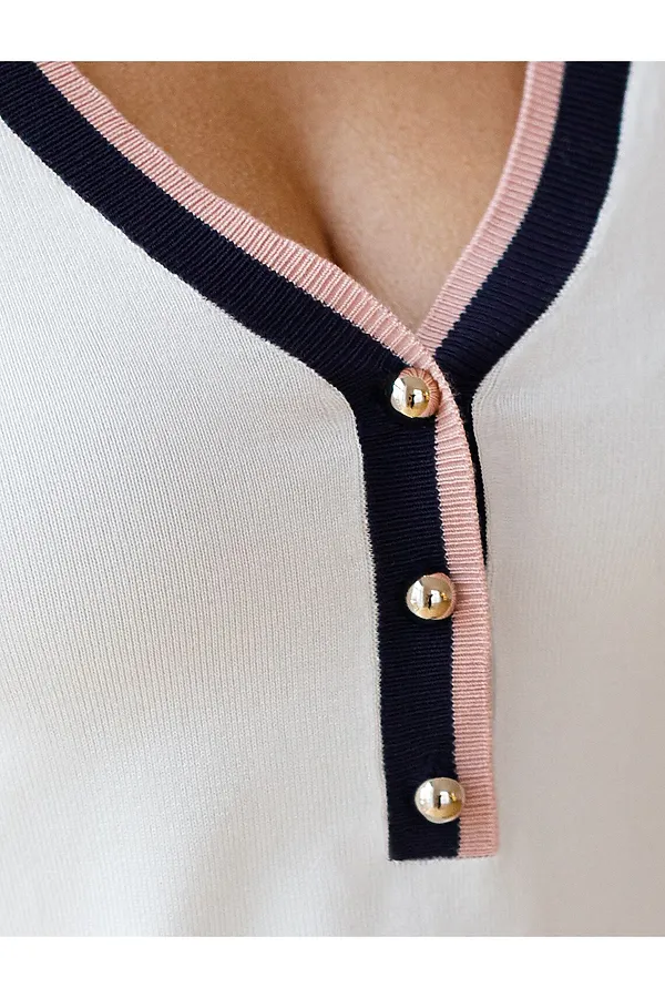 Джемпер с V-вырезом с коротким рукавом из вискозы VILATTE, белый - фото 2