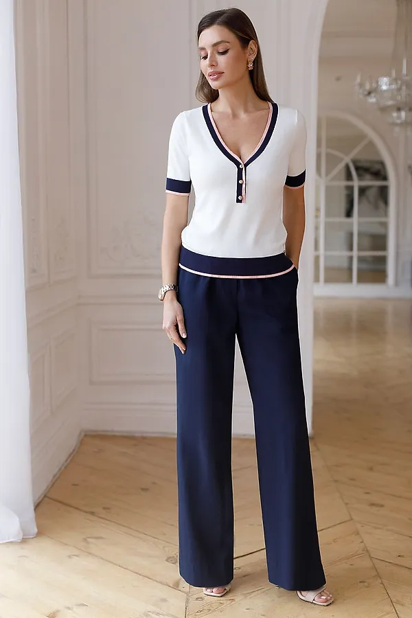 Джемпер с V-вырезом с коротким рукавом из вискозы VILATTE, белый - фото 2