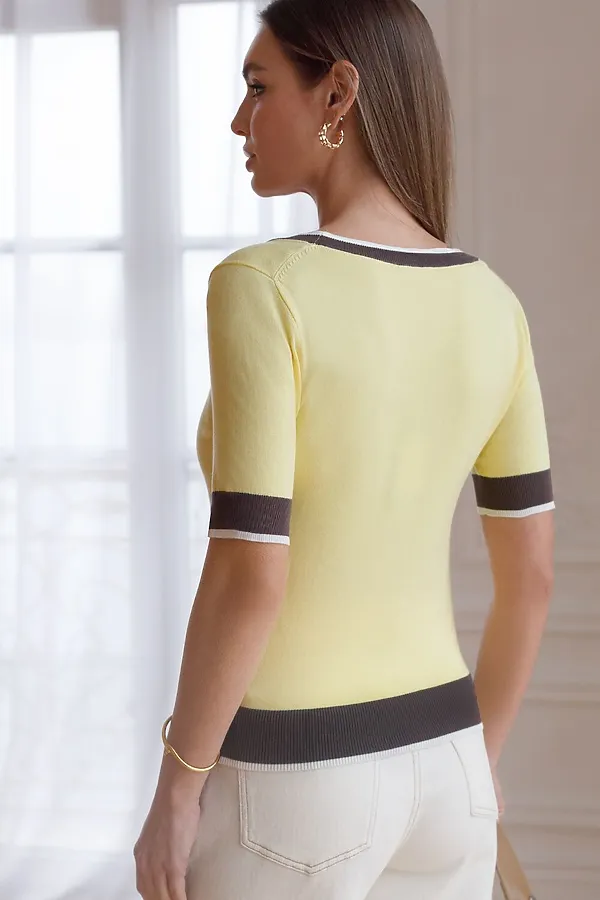 Джемпер с V-вырезом с коротким рукавом из вискозы VILATTE, лимонный - фото 2