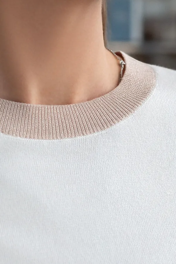 Джемпер с коротким рукавом тонкой вязки из вискозы с люрексом VILATTE, белый - фото 2