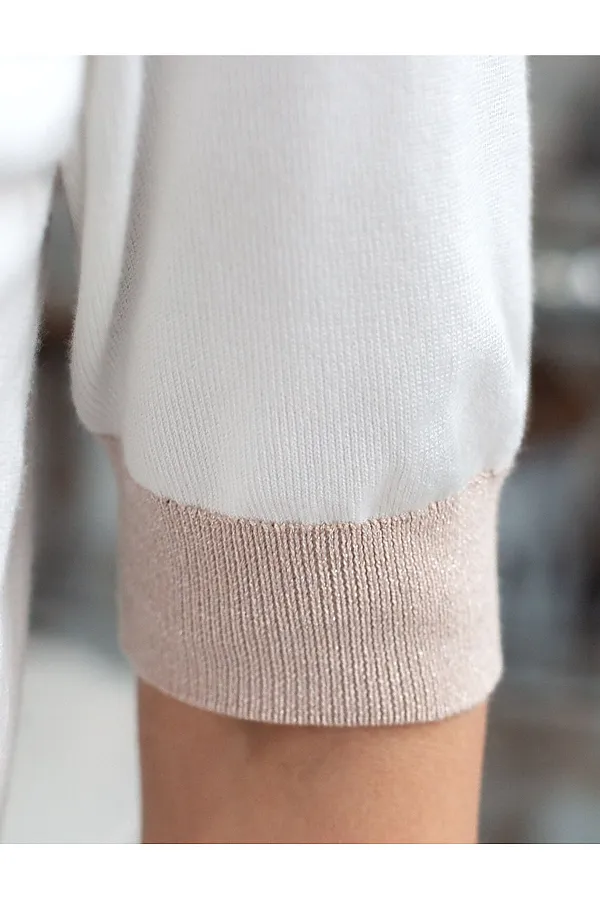 Джемпер с коротким рукавом тонкой вязки из вискозы с люрексом VILATTE, белый - фото 2