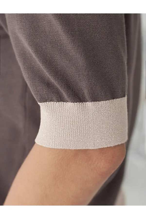 Джемпер с коротким рукавом тонкой вязки из вискозы с люрексом VILATTE, кофейный - фото 2