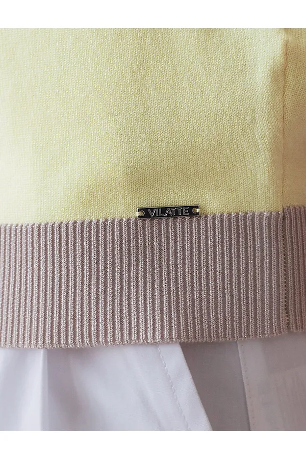 Джемпер с коротким рукавом тонкой вязки из вискозы с люрексом VILATTE, лимонный - фото 2