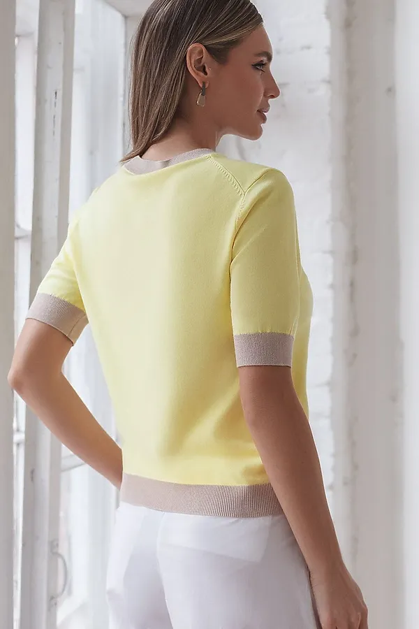 Джемпер с коротким рукавом тонкой вязки из вискозы с люрексом VILATTE, лимонный - фото 2