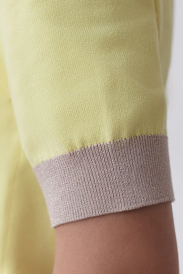 Джемпер с коротким рукавом тонкой вязки из вискозы с люрексом VILATTE, лимонный - фото 2