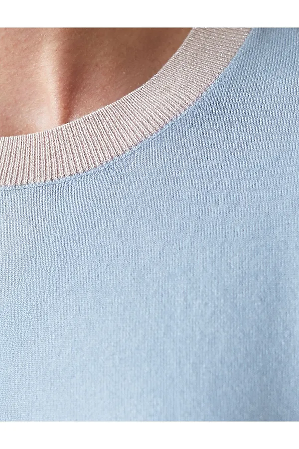 Джемпер с коротким рукавом тонкой вязки из вискозы с люрексом VILATTE, светло-голубой - фото 2