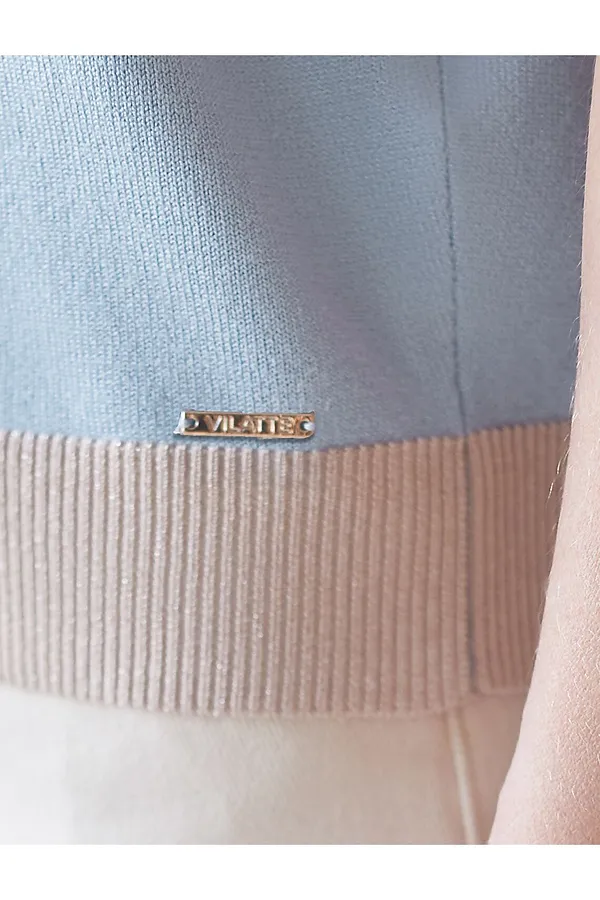 Джемпер с коротким рукавом тонкой вязки из вискозы с люрексом VILATTE, светло-голубой - фото 2