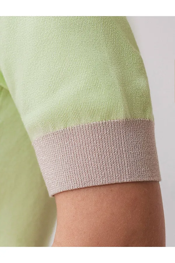 Джемпер с коротким рукавом тонкой вязки из вискозы с люрексом VILATTE, светло-зеленый - фото 2