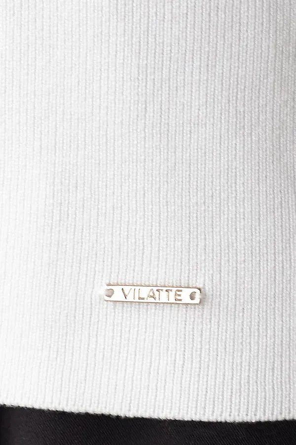 Джемпер с воротником-поло с коротким рукавом тонкой вязки из вискозы VILATTE, белый - фото 2