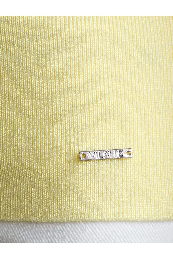 Джемпер с воротником-поло с коротким рукавом тонкой вязки из вискозы VILATTE, лимонный - фото 2