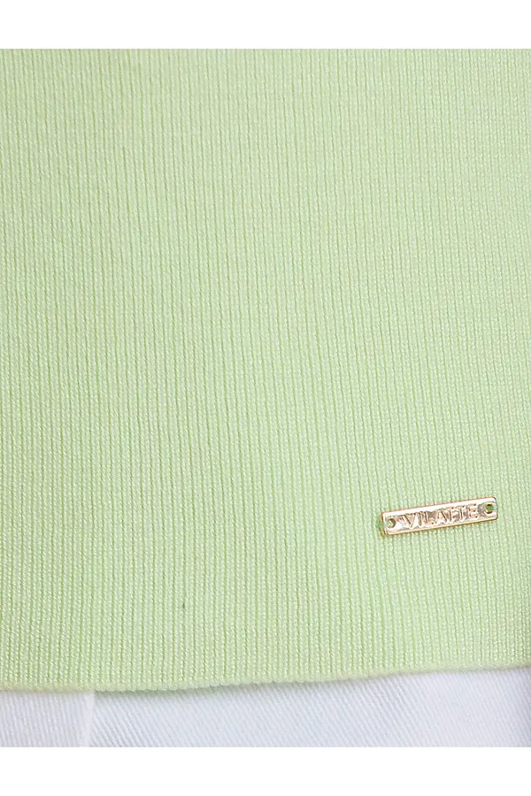 Джемпер с воротником-поло с коротким рукавом тонкой вязки из вискозы VILATTE, светло-зеленый - фото 2