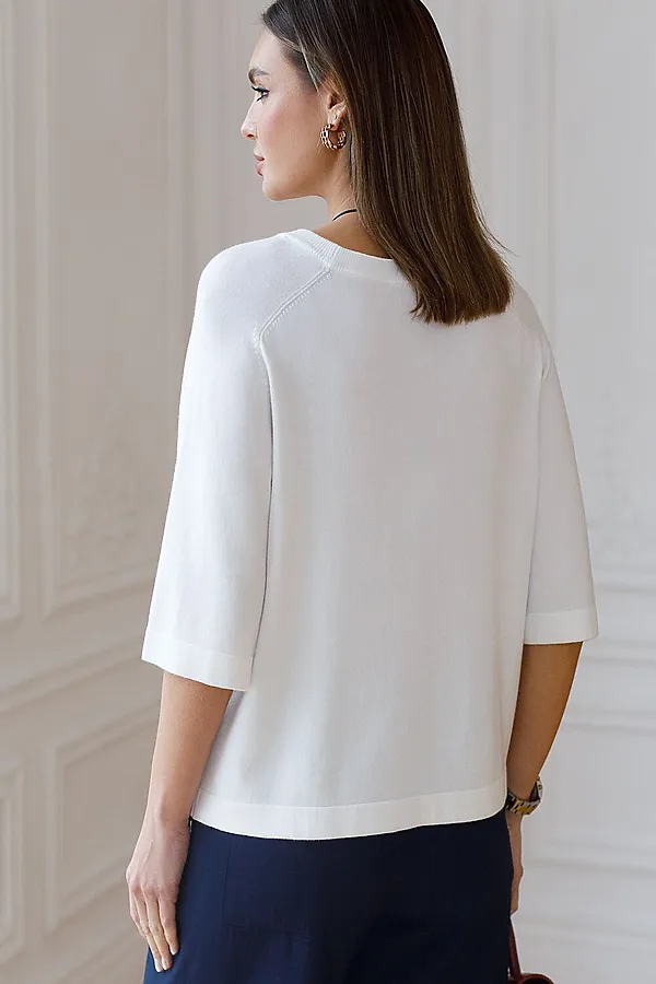 Свободный джемпер с рукавом 3/4 тонкой вязки из вискозы VILATTE, белый - фото 2