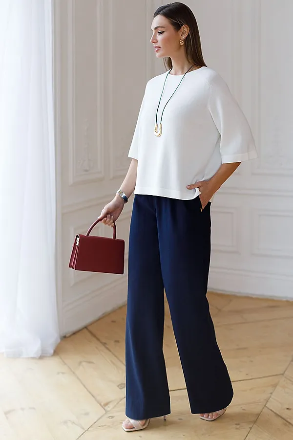 Свободный джемпер с рукавом 3/4 тонкой вязки из вискозы VILATTE, белый - фото 2