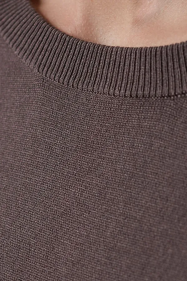 Свободный джемпер с рукавом 3/4 тонкой вязки из вискозы VILATTE, кофейный - фото 2