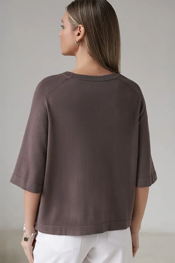 Свободный джемпер с рукавом 3/4 тонкой вязки из вискозы VILATTE, кофейный - фото 2