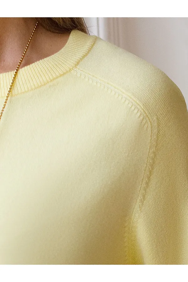 Свободный джемпер с рукавом 3/4 тонкой вязки из вискозы VILATTE, лимонный - фото 2