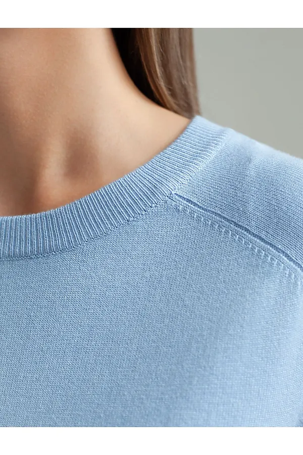 Свободный джемпер с рукавом 3/4 тонкой вязки из вискозы VILATTE, светло-голубой - фото 2