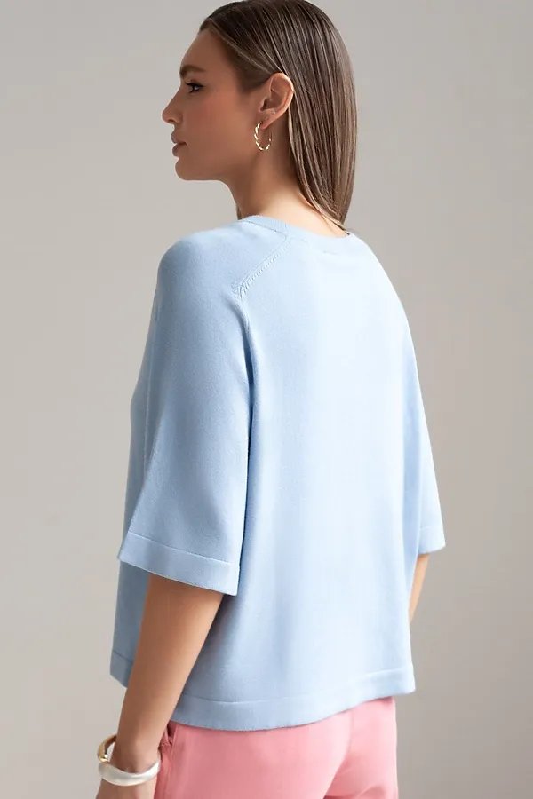 Свободный джемпер с рукавом 3/4 тонкой вязки из вискозы VILATTE, светло-голубой - фото 2