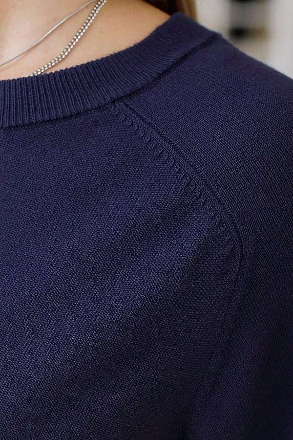 Свободный джемпер с рукавом 3/4 тонкой вязки из вискозы VILATTE, темно-синий - фото 2