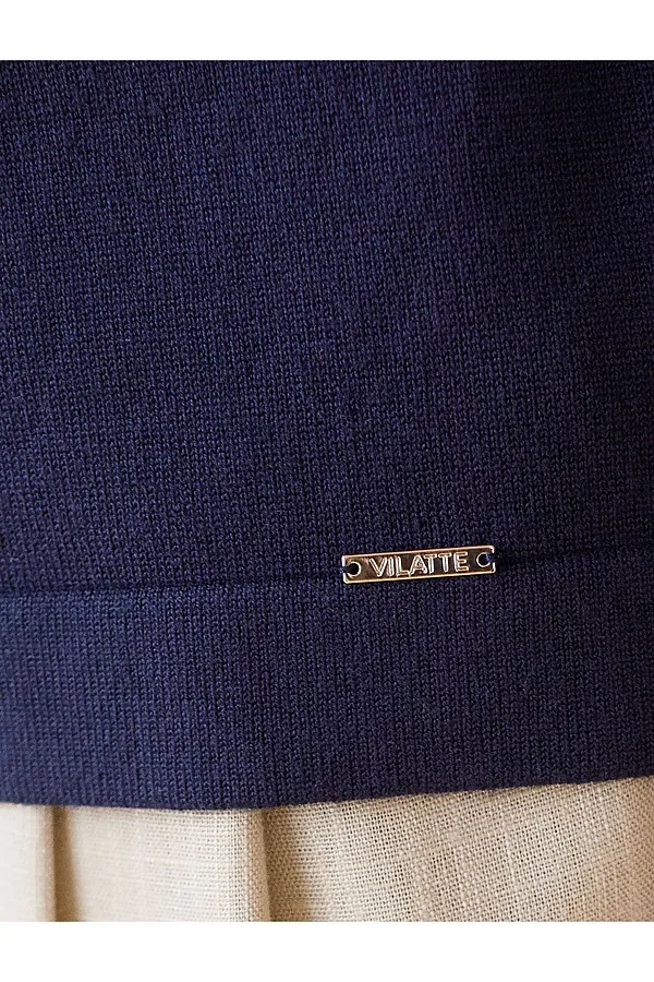 Свободный джемпер с рукавом 3/4 тонкой вязки из вискозы VILATTE, темно-синий - фото 2