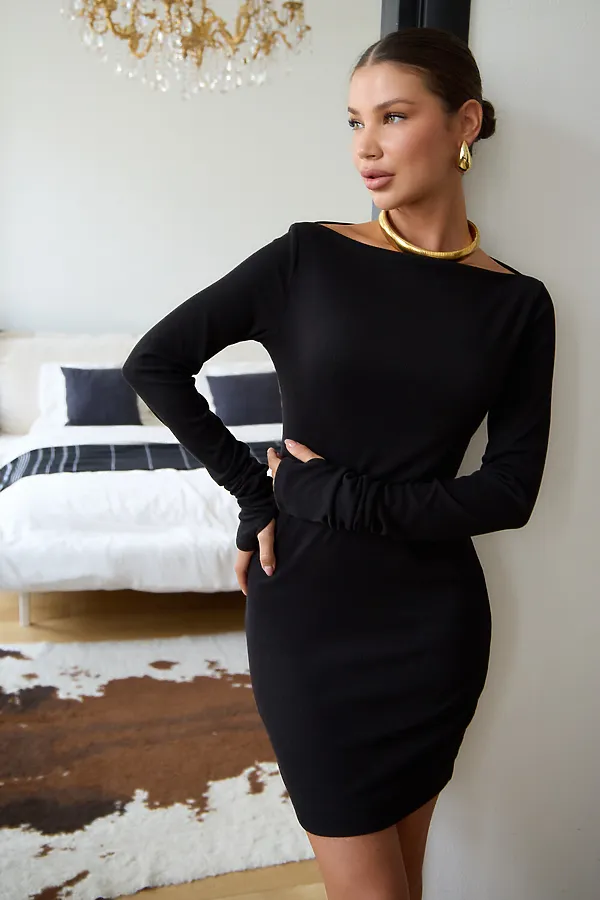 Платье лапша с открытыми плечами НАТАЛИ, черный - фото 2