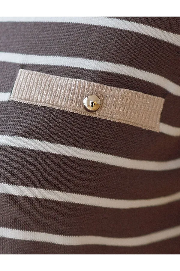 Свободный джемпер в полоску из вискозы с люрексом VILATTE, кофейный - фото 2