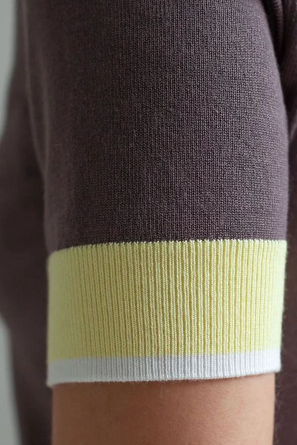 Джемпер с V-вырезом с коротким рукавом из вискозы VILATTE, кофейный - фото 2