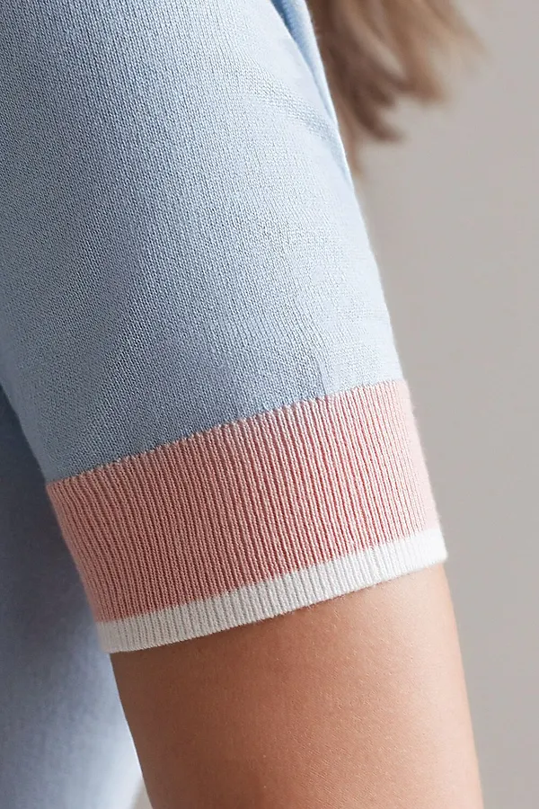 Джемпер с V-вырезом с коротким рукавом из вискозы VILATTE, светло-голубой - фото 2