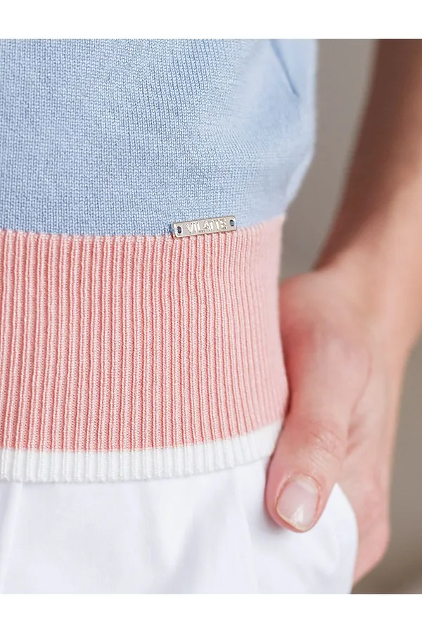 Джемпер с V-вырезом с коротким рукавом из вискозы VILATTE, светло-голубой - фото 2