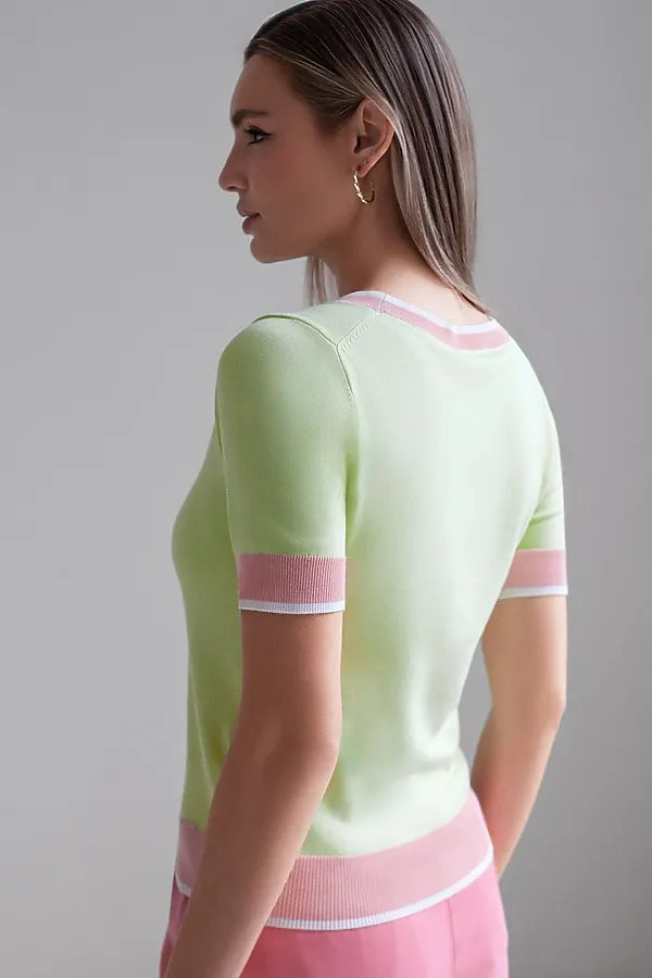 Джемпер с V-вырезом с коротким рукавом из вискозы VILATTE, светло-зеленый - фото 2