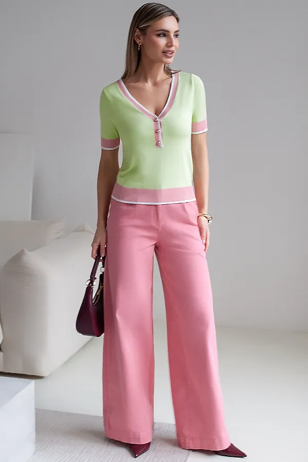 Джемпер с V-вырезом с коротким рукавом из вискозы VILATTE, светло-зеленый - фото 2