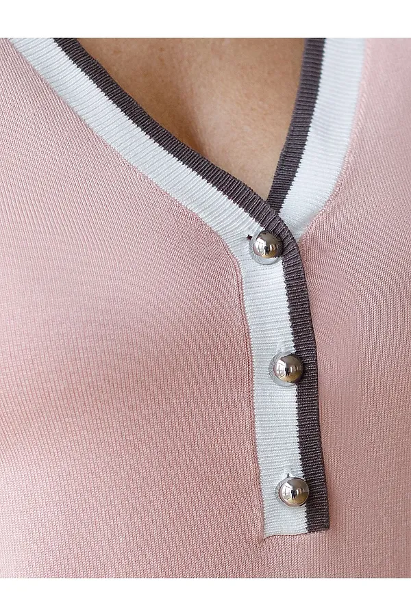 Джемпер с V-вырезом с коротким рукавом из вискозы VILATTE, светло-розовый - фото 2